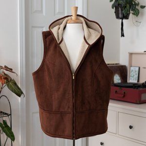 LRL Ralph Lauren Sherpa-Lined Faux Suede Hooded Vest